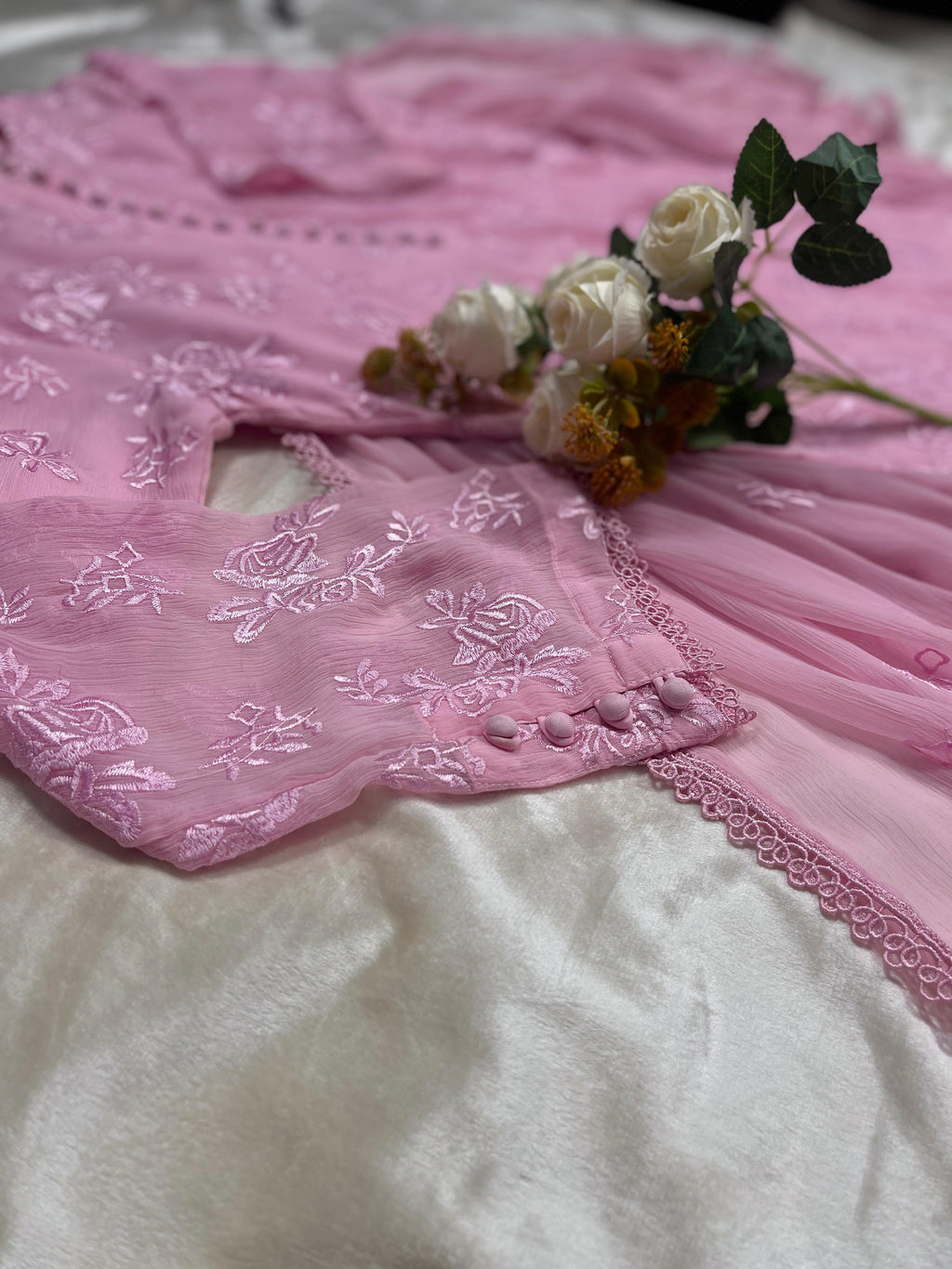 Pink Premium Chiffon Embroidered Suit