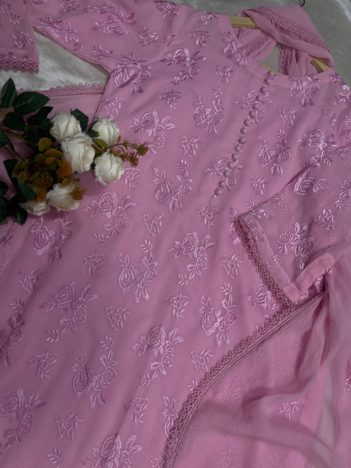 Pink Premium Chiffon Embroidered Suit