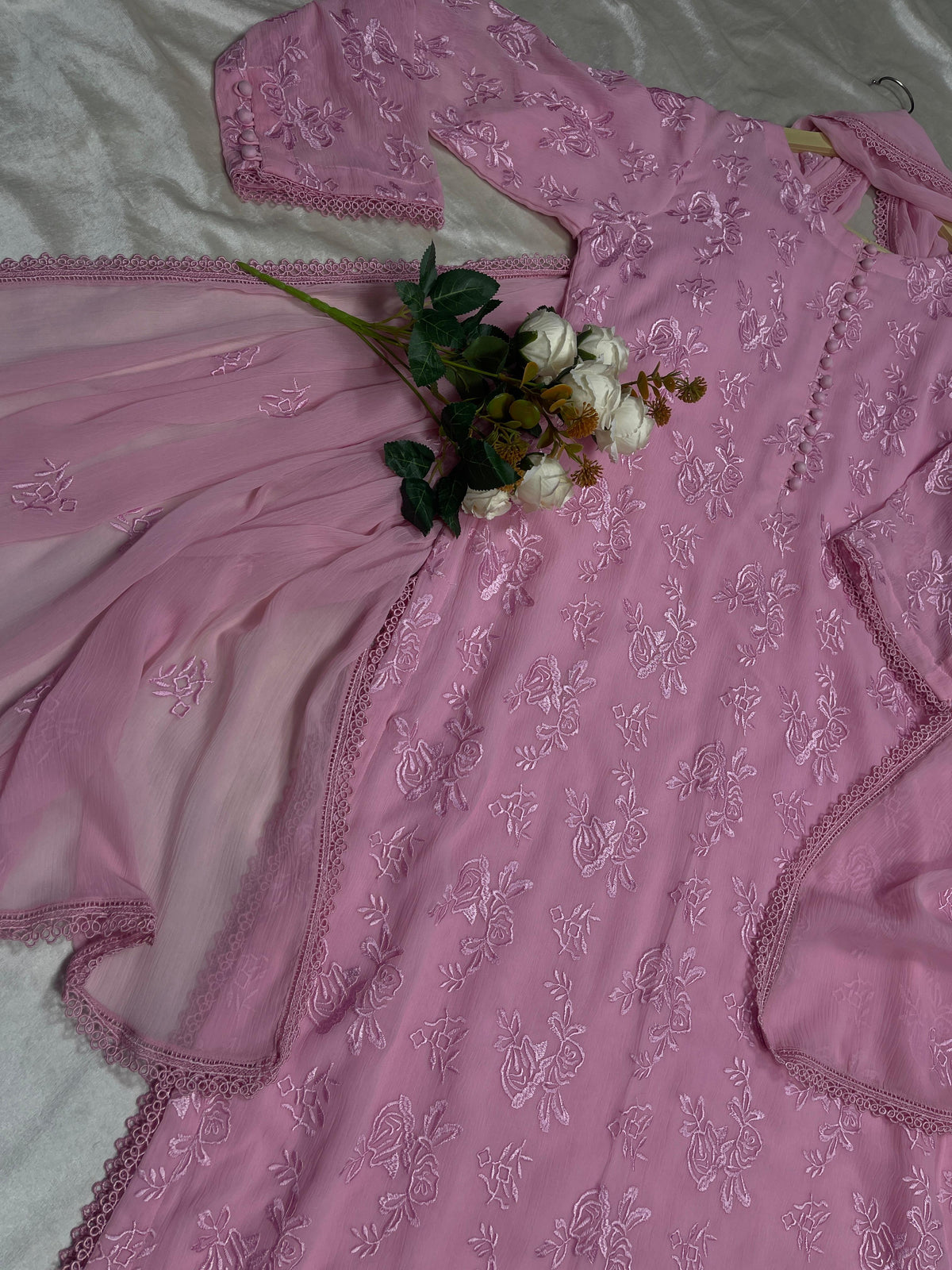 Pink Premium Chiffon Embroidered Suit
