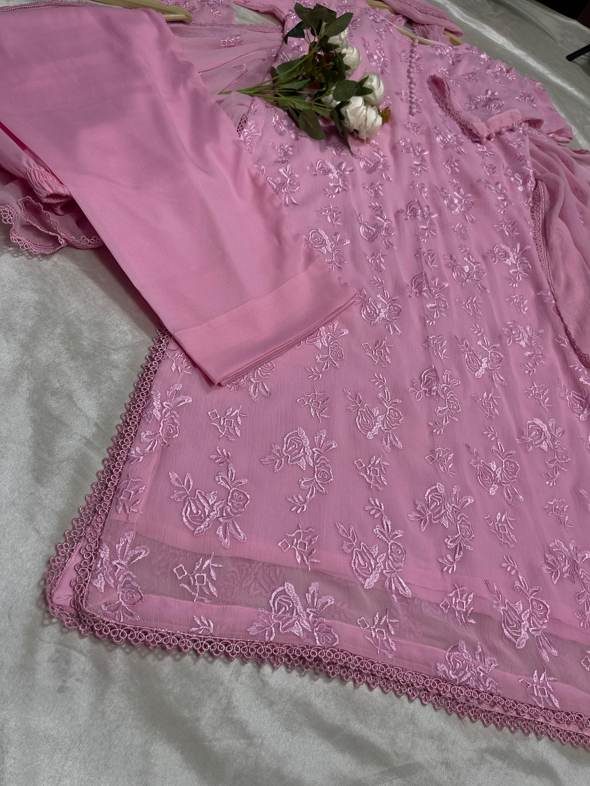 Pink Premium Chiffon Embroidered Suit