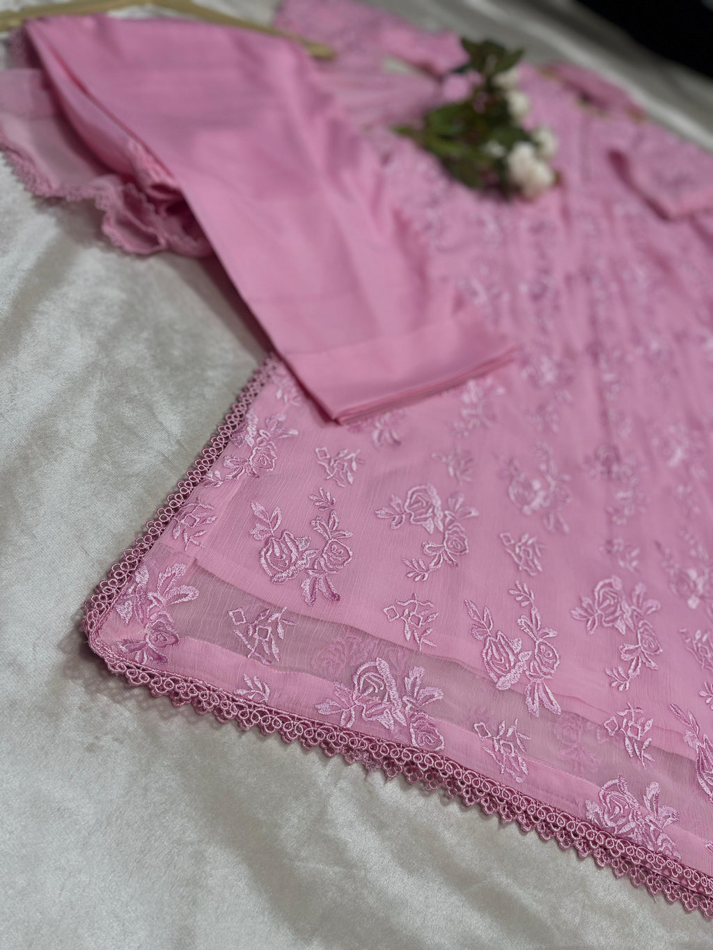 Pink Premium Chiffon Embroidered Suit