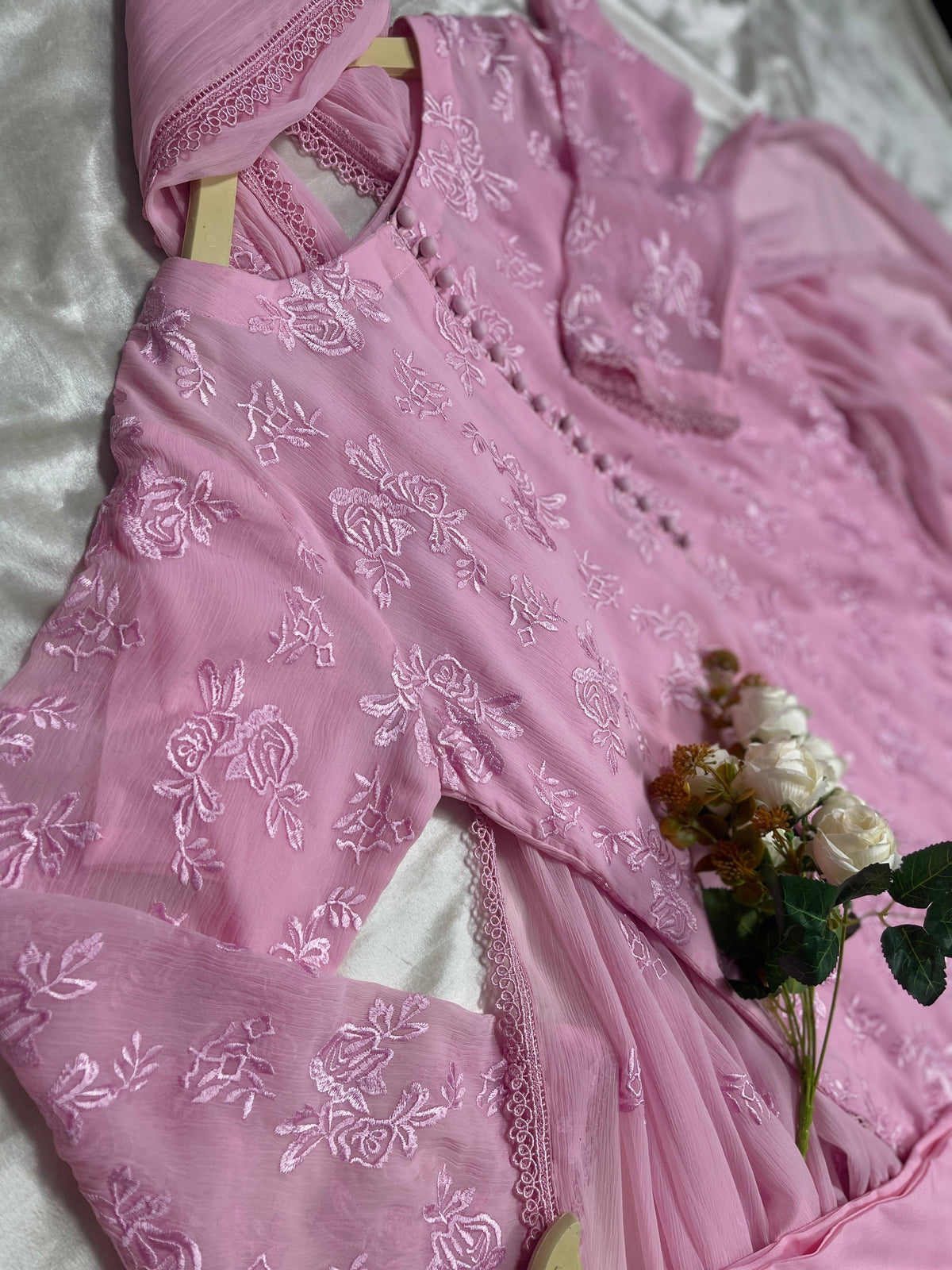 Pink Premium Chiffon Embroidered Suit