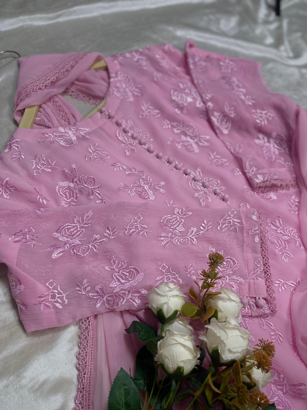 Pink Premium Chiffon Embroidered Suit