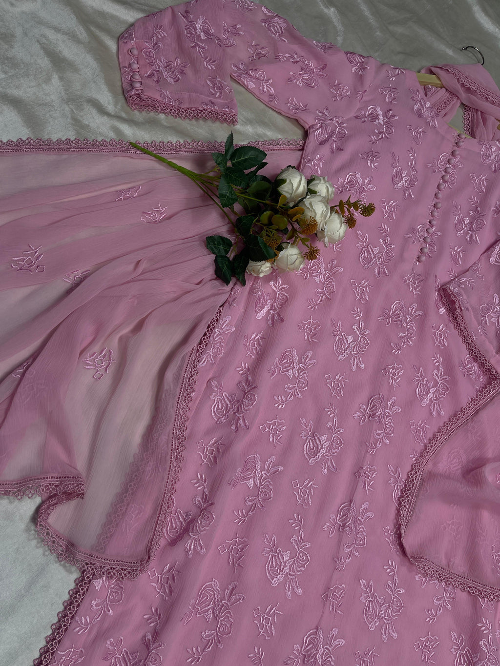 Pink Premium Chiffon Embroidered Suit