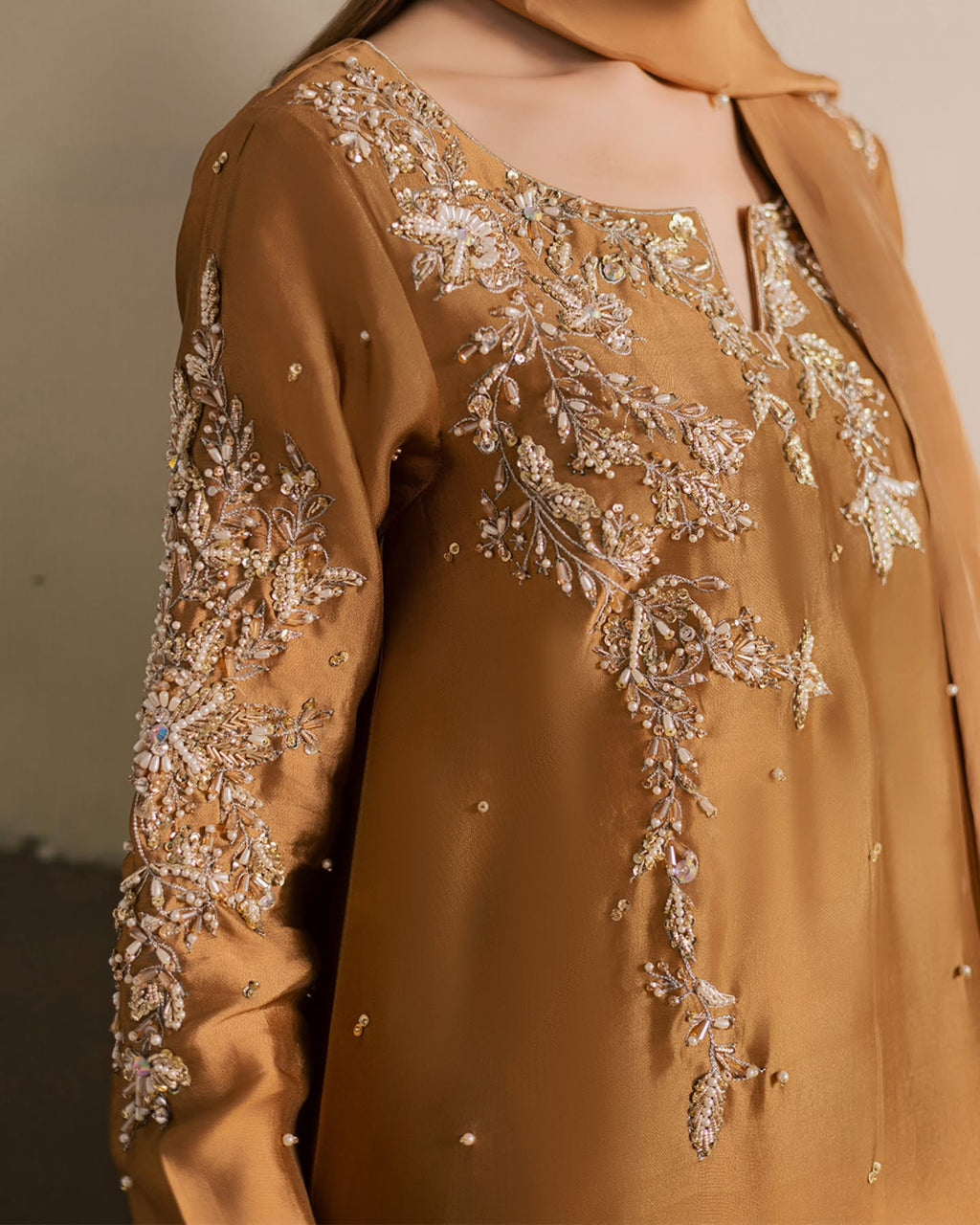Caramel Gold Shisha Silk Kaftan – 3 Piece