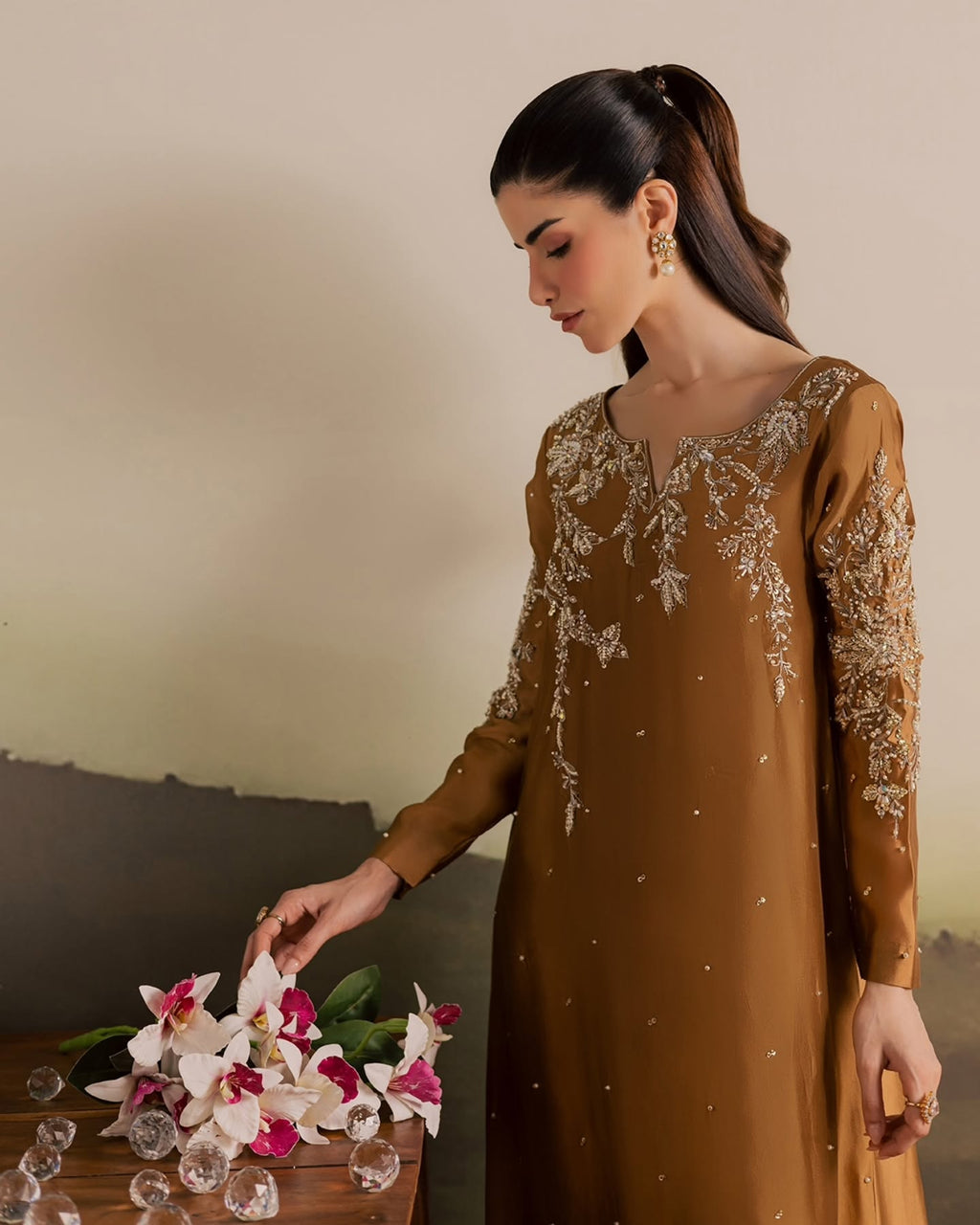 Caramel Gold Shisha Silk Kaftan – 3 Piece