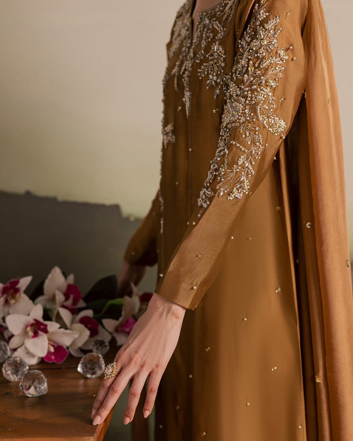 Caramel Gold Shisha Silk Kaftan – 3 Piece