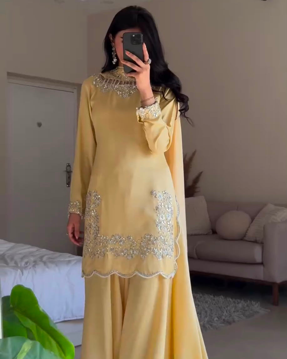 Lemon Pearl — Handcrafted 3-Piece Sharara Set