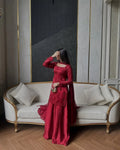 Deep Maroon Tussle Silk Sharara Set | 3-Piece